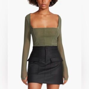 NWT Steve Madden Women’s Olive 🫒 Green Mesh Top Size M